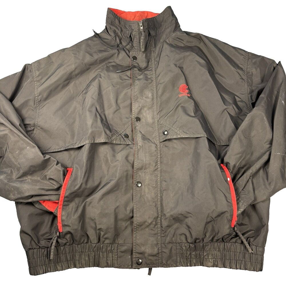 Vintage Turning Point Mens XXL Black Red Windbreaker Bomber Jacket Workwear 90s